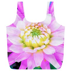 Pretty Pink, White And Yellow Cactus Dahlia Macro Full Print Recycle Bag (xl) by myrubiogarden