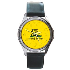 No Step On Snek Gadsden Flag Meme Parody Round Metal Watch by snek