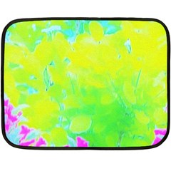 Fluorescent Yellow And Pink Abstract Garden Foliage Fleece Blanket (mini) by myrubiogarden