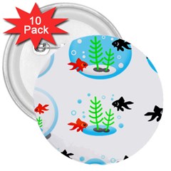 Fishbowl Fish Goldfish Water 3  Buttons (10 Pack)  by Wegoenart