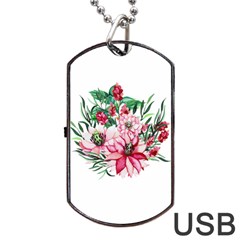 Bloom Christmas Red Flowers Dog Tag Usb Flash (one Side) by Simbadda