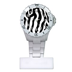 Zebra Horse Pattern Black And White Plastic Nurses Watch by picsaspassion