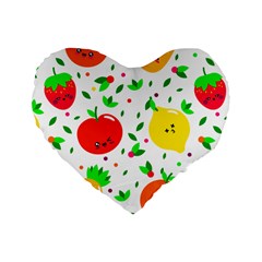 Pattern Fruit Fruits Orange Green Standard 16  Premium Flano Heart Shape Cushions by Wegoenart