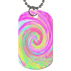 Groovy Abstract Pink And Blue Liquid Swirl Painting Dog Tag (one Side) by myrubiogarden