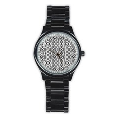 Black And White Intricate Modern Geometric Pattern Stainless Steel Round Watch by dflcprintsclothing