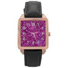 Purple Pattern Background Rose Gold Leather Watch  by Pakrebo