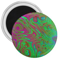 Fractal Art Neon Green Pink 3  Magnets by Pakrebo