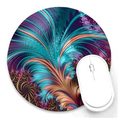 Feather Fractal Artistic Design Round Mousepads by Pakrebo