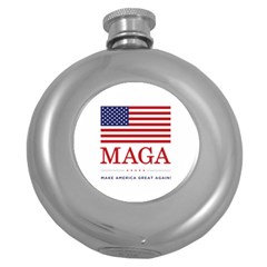 Maga Make America Great Again With Usa Flag Round Hip Flask (5 Oz) by snek