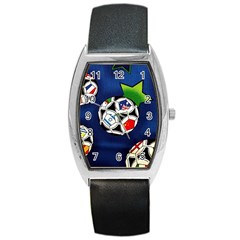 Textile Football Soccer Fabric Barrel Style Metal Watch by Pakrebo