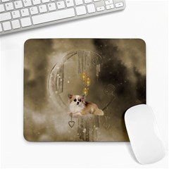 Cute Little Chihuahua With Hearts On The Moon Large Mousepads by FantasyWorld7