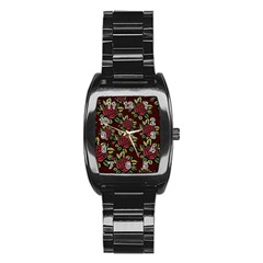Roses Red Stainless Steel Barrel Watch by WensdaiAmbrose
