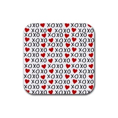 Xo Valentines Day Pattern Rubber Coaster (square)  by Valentinaart