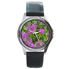 Stratford Garden Phlox Round Metal Watch by Riverwoman