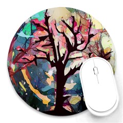 Tree Moon Night Sky Landscape Round Mousepads by Pakrebo