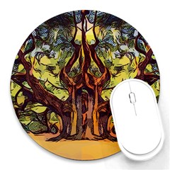 Tree Monster Maestro Landscape Round Mousepads by Pakrebo