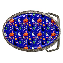 Halloween Treats Pattern Blue Belt Buckles by snowwhitegirl