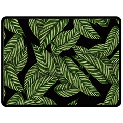 Tropical Leaves On Black Double Sided Fleece Blanket (large)  by snowwhitegirl