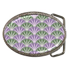 Vintage Scallop Violet Green Pattern Belt Buckles by snowwhitegirl