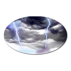 Thunder And Lightning Weather Clouds Painted Cartoon Oval Magnet by Sudhe