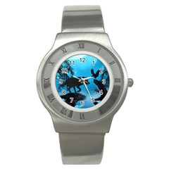 Awesome Black Wolf With Crow And Spider Stainless Steel Watch by FantasyWorld7