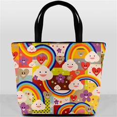 Rainbow Vintage Retro Style Kids Rainbow Vintage Retro Style Kid Funny Pattern With 80s Clouds Bucket Bag by genx