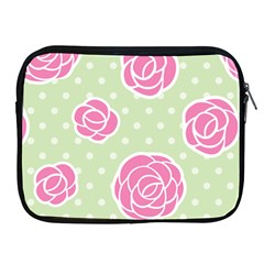 Roses Flowers Pink And Pastel Lime Green Pattern With Retro Dots Apple Ipad 2/3/4 Zipper Cases by genx