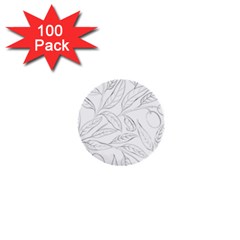 Organic Olive Leaves Pattern Hand Drawn Black And White 1  Mini Buttons (100 Pack)  by genx