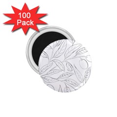 Organic Olive Leaves Pattern Hand Drawn Black And White 1 75  Magnets (100 Pack)  by genx