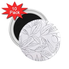 Organic Olive Leaves Pattern Hand Drawn Black And White 2 25  Magnets (10 Pack)  by genx