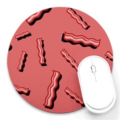 Funny Bacon Slices Pattern Infidel Vintage Red Meat Background  Round Mousepads by genx