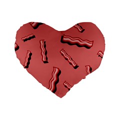 Funny Bacon Slices Pattern Infidel Vintage Red Meat Background  Standard 16  Premium Flano Heart Shape Cushions by genx