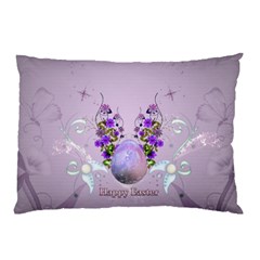 Happy Easter, Easter Egg With Flowers In Soft Violet Colors Pillow Case by FantasyWorld7