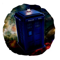 The Police Box Tardis Time Travel Device Used Doctor Who Large 18  Premium Round Cushions by Sudhe