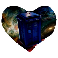 The Police Box Tardis Time Travel Device Used Doctor Who Large 19  Premium Flano Heart Shape Cushions by Sudhe