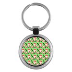 Fox And Trees Pattern Green Key Chains (Round)  Front