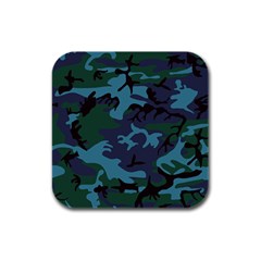 Camouflage Blue Rubber Square Coaster (4 Pack)  by snowwhitegirl