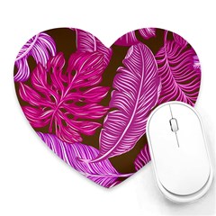 Tropical Pink Leaves Heart Mousepads by snowwhitegirl