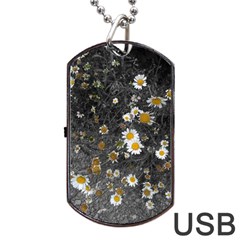 Black And White With Daisies Dog Tag Usb Flash (one Side) by okhismakingart