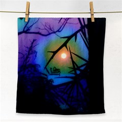 Rainbow Moon And Locust Tree Face Towel by okhismakingart