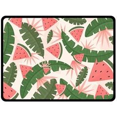 Tropical Watermelon Leaves Pink And Green Jungle Leaves Retro Hawaiian Style Fleece Blanket (large)  by genx