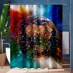 Network Earth Block Chain Globe Shower Curtain 60  X 72  (medium)  by Pakrebo