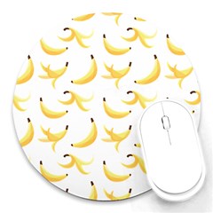 Yellow Banana And Peels Pattern With Polygon Retro Style Round Mousepads by genx