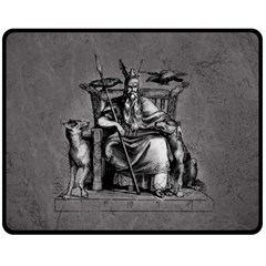 Odin On His Throne With Ravens Wolf On Black Stone Texture Fleece Blanket (medium)  by snek