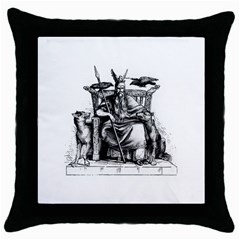 Odin On His Throne With Ravens Wolf On Black Stone Texture Throw Pillow Case (black) by snek