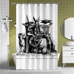 Odin On His Throne With Ravens Wolf On Black Stone Texture Shower Curtain 48  X 72  (small)  by snek