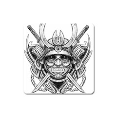 Drawing Samurai Tattoo Sketch Japanese Samurai Square Magnet