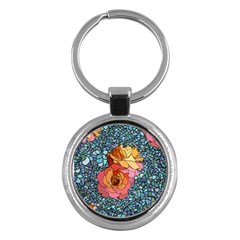 Pattern Rose Yellow Background Key Chains (round)  by Pakrebo