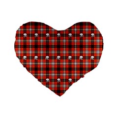 Plaid Pattern Red Squares Skull Standard 16  Premium Flano Heart Shape Cushions by HermanTelo