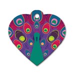 Peacock Bird Animal Feathers Dog Tag Heart (Two Sides) Front